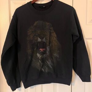 Topshop Black Sweatshirt with Brown and Tan Lion Graphic